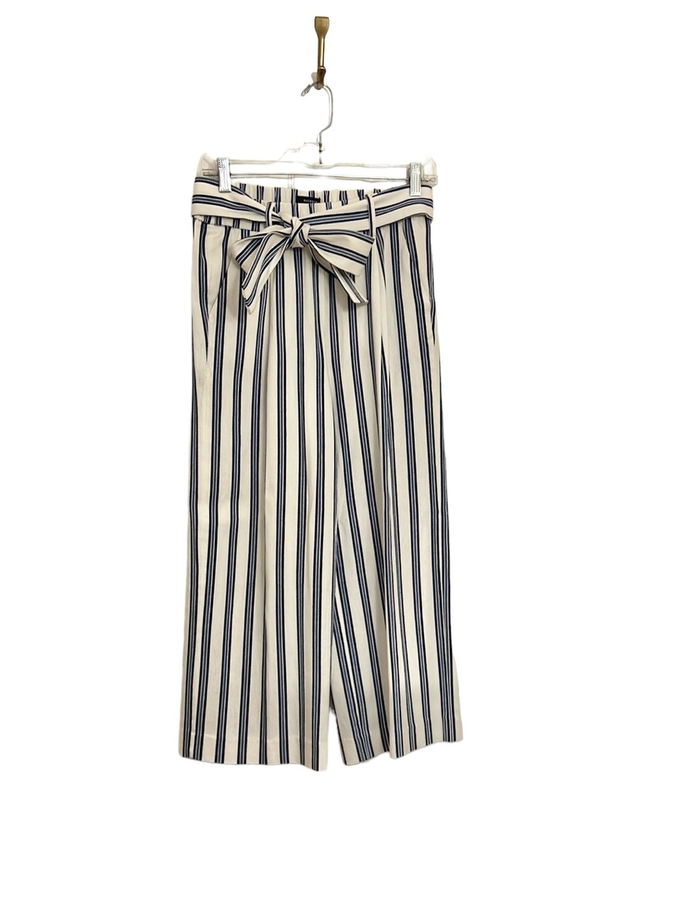 Halogen Cream & Navy Striped Wide-Leg Paperbag Pants
